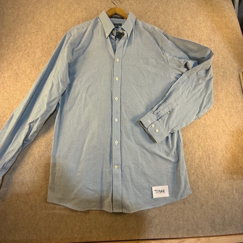 Eddie Bauer Mens Tall Large Blue White Striped Wrinkle Free Relaxed Fit Shirt TL